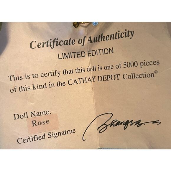 Vintage Cathay Collection 15" Porcelain Doll Curls Certificate of Authenticity - Picture 6 of 6